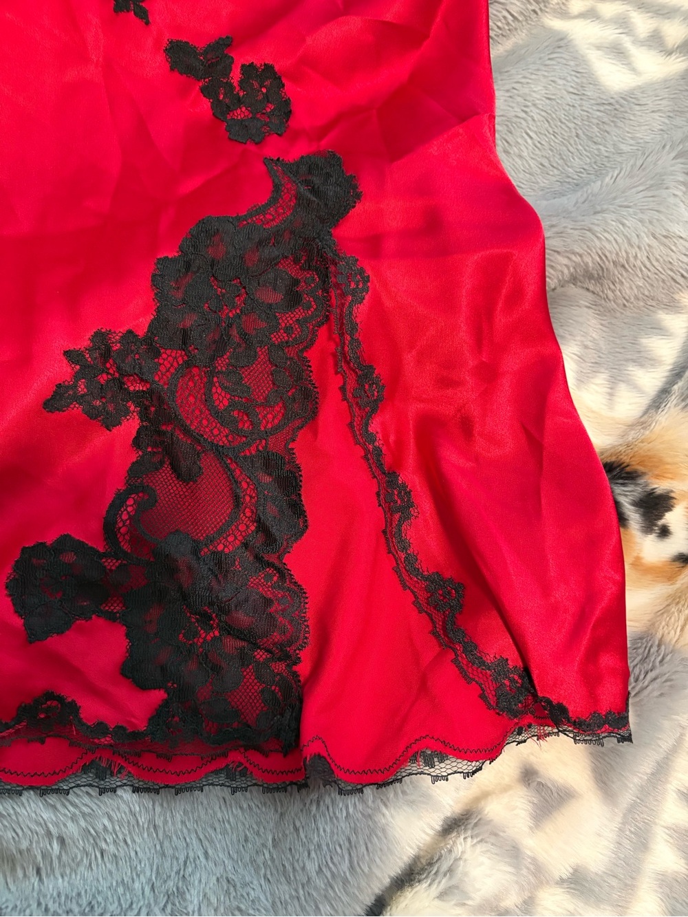 Victoria's Secret 2003 Red Satin Slip with Black Lace Appliqué - Picture 2 of 5